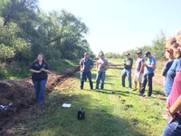 Megan Vig (left), NDSU Extension agent in Griggs County, discusses creating good-quality compost during the Carrington Research Extension Center's 2017 Nutrient Management Day. (NDSU photo)