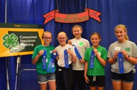 The Barnes County team took first place in the junior division of the North Dakota 4-H consumer decision making contest. Pictured are (from left): Kaidence Harstad, Allison Bryn, Matayia Thompson, Chesney Thomsen and Alyssa Thomsen. (NDSU photo)