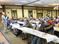 Hans Kandel, NDSU Extension agronomist, speaks to a Diversity, Direction and Dollars agricultural forum audience about growing soybeans. (NDSU photo)