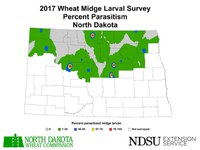 2017 Wheat Midge Larval Survey Percent Parasitism, North Dakota