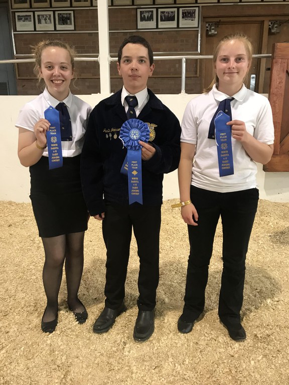 The Morton County team took first place in the senior division of the North Dakota 4-H Dairy Judging Contest. Pictured are (from left): Samantha Johnson, Justin Johnson and Fayth Hoger. (NDSU photo)