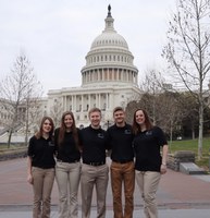 Four North Dakota 4-H'ers attend the National 4-H Conference in Washington, D.C. Pictured are (from left): delegates Mara Bornemann of Morton County, Gretchen Brummond of Walsh County, Toby Zikmund of Walsh County and Teddy Mayer of Hettinger County, and chaperone Meagan Scott, a 4-H youth development specialist in NDSU Extension's Center for 4-H Youth Development. (NDSU photo)