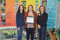 The Richard and Elvie Jones family is recognized as a North Dakota 4-H Century Family. Family members pictured are (from left): Astrid Axtman, Torie Jones and Deneen Axtman. (NDSU photo)