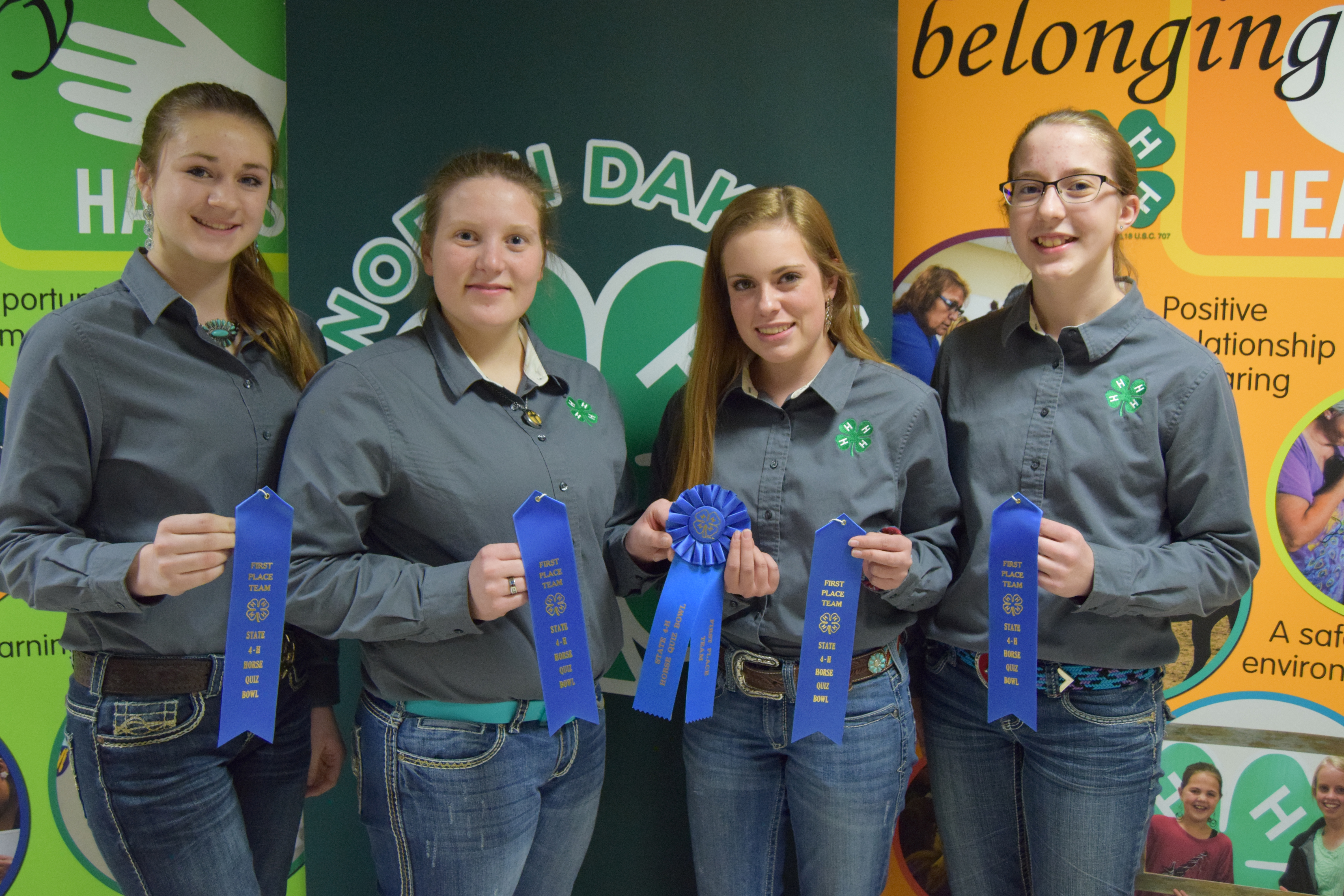 A team from Sargent County placed first in the horse quiz bowl competition. Pictured are (from left): Allie Bopp, Jacy Bopp, Kassidy Larson, Kari Fuhrman.