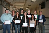 NDSU College of Agriculture, Food Systems, and Natural Resources Top 10 Seniors for 2019 were (front row left to right) Shane Giedd, Kacey Koester, Adreanna Trzpuch, Prajakta Warang, Chase Ouse Grindberg. (back row) Elizabeth Blessum, Shelby Hartwig, Hannah Ohm, Shelby Grabanski (Not pictured: Hannah Rehder) (NDSU Photo)
