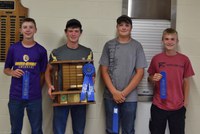 Placing first in the senior division of the state 4-H land judging contest was the team from Nelson County. Team members (from L to R) are: Jack Steffan, Roman Steffan, Torey Charles and Anthony Braun.