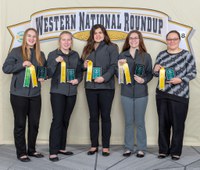 North Dakota's Stark-Billings County 4-H team takes third place in the horse quiz bowl at the Western National Roundup in Denver, Colo. Pictured are, from left: Kaylee Obrigewitch, Madison Kadrmas, Kia Ward and Kathryn Brevik, and coach Connie Brevik. (Photo courtesy of Western National Roundup)
