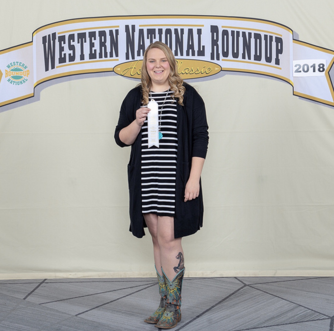 Samantha Bergrud of Ransom County, N.D., takes fourth place in horse presentations at the Western National Roundup in Denver, Colo. (Photo courtesy of Western National Roundup)