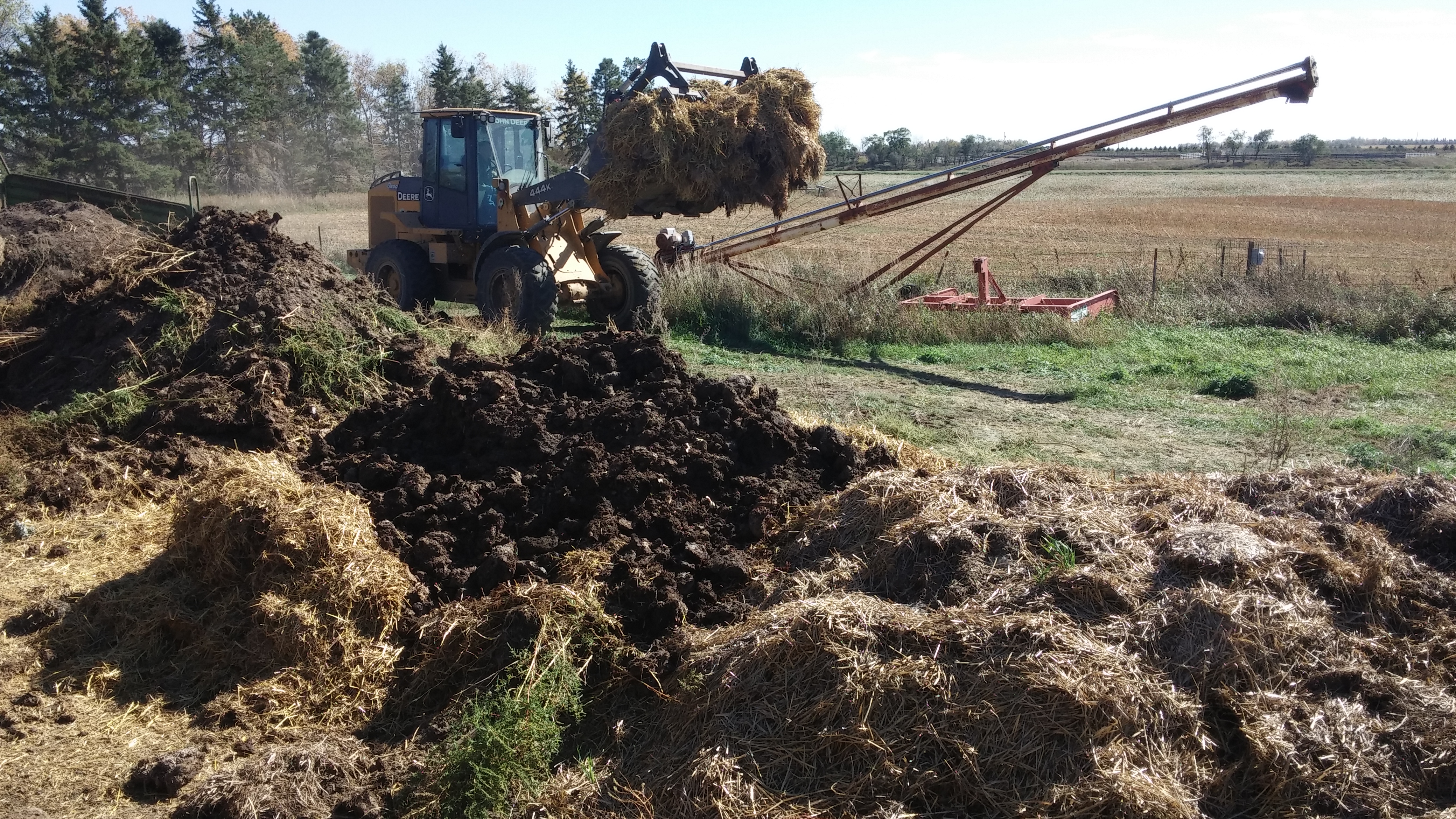 Adding cover material such as straw or old hay is the last step in creating a compost pile or windrow for disposing of dead livestock. (NDSU photo)
