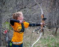 Rebecca Morstad of Ramsey County takes a shot during the North Dakota State 4-H Archery Championships held at the North Dakota 4-H Camp near Washburn. (NDSU photo)