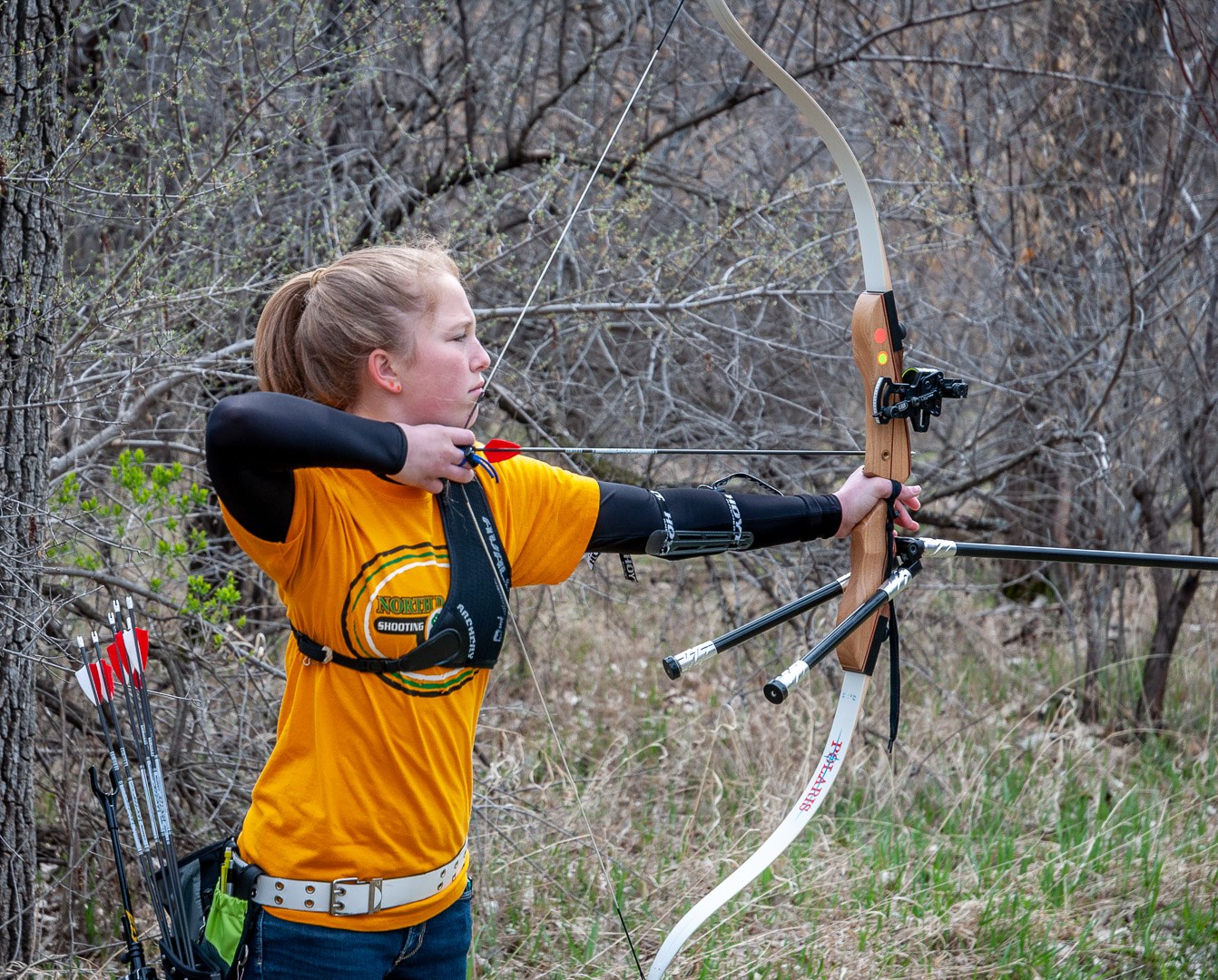 Rebecca Morstad of Ramsey County takes a shot during the North Dakota State 4-H Archery Championships held at the North Dakota 4-H Camp near Washburn. (NDSU photo)