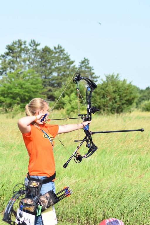 ShiAnne Boehm of Morton County takes aim in an archery event at the 2019 4-H National Championships in Grand Island, Neb. (NDSU photo)