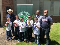 The Stark-Billings County team took first place in the junior division of the State 4-H Meat Judging Contest. Pictured are, from left, Wyatt Schulte, assistant coach; team members Joe Schmidt, Mark Schmidt, Rawley Kessel, Tony Dorner and Joel Schultz; Kurt Froelich, coach; and Sam Poland, assistant coach. (NDSU photo)