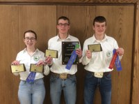The Ward County team took first place in the senior division of the North Dakota State 4-H Crop Judging Contest. Team members pictured are (from left): Aubrey Lemer, Thomas Schauer and Matthew Schauer. (NDSU photo)