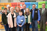 The Freeberg family of Ransom County is named a 4-H century family for 2019. Pictured are (from left, back row): family members Keith Freeberg, Kristi Freeberg and Jerome Freeberg; Andy Staloch, North Dakota 4-H Foundation chair; and Greg Lardy, NDSU Extension interim director; (front row) family members Gerry Freeberg, Marcella Neprud, Cody Freeberg and Abby Freeberg. (NDSU photo)