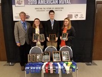 North Dakota's 4-H meats judging team places first in national competition. Pictured are (from left) coach Gary Martens and team members Rhea Laib, Evan Bornemann and Ryeleigh Laib. (NDSU photo)
