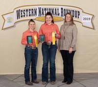 Sargent County 4-H'ers took third place in horse presentations at the Western National Roundup in Denver, Colo. Pictured are (from left) team members Abby Erickson and Anna Hoistad and coach Christine Bopp. (Photo courtesy of Western National Roundup)