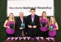 The Oliver County team placed second in consumer decision making at the Western National Roundup in Denver, Colo. Pictured are (from left) team member Morgyn Miller, coach Rick Schmidt, and team members Jacob Klaudt, Breanna Vosberg and Reanna Schmidt. (Photo courtesy of Western National Roundup)