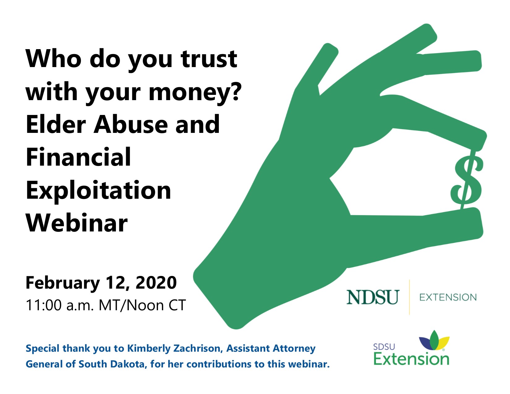 Financial exploitation of the elderly will be the topic of a free webinar Feb. 12. (Graphic courtesy of South Dakota State University Extension)