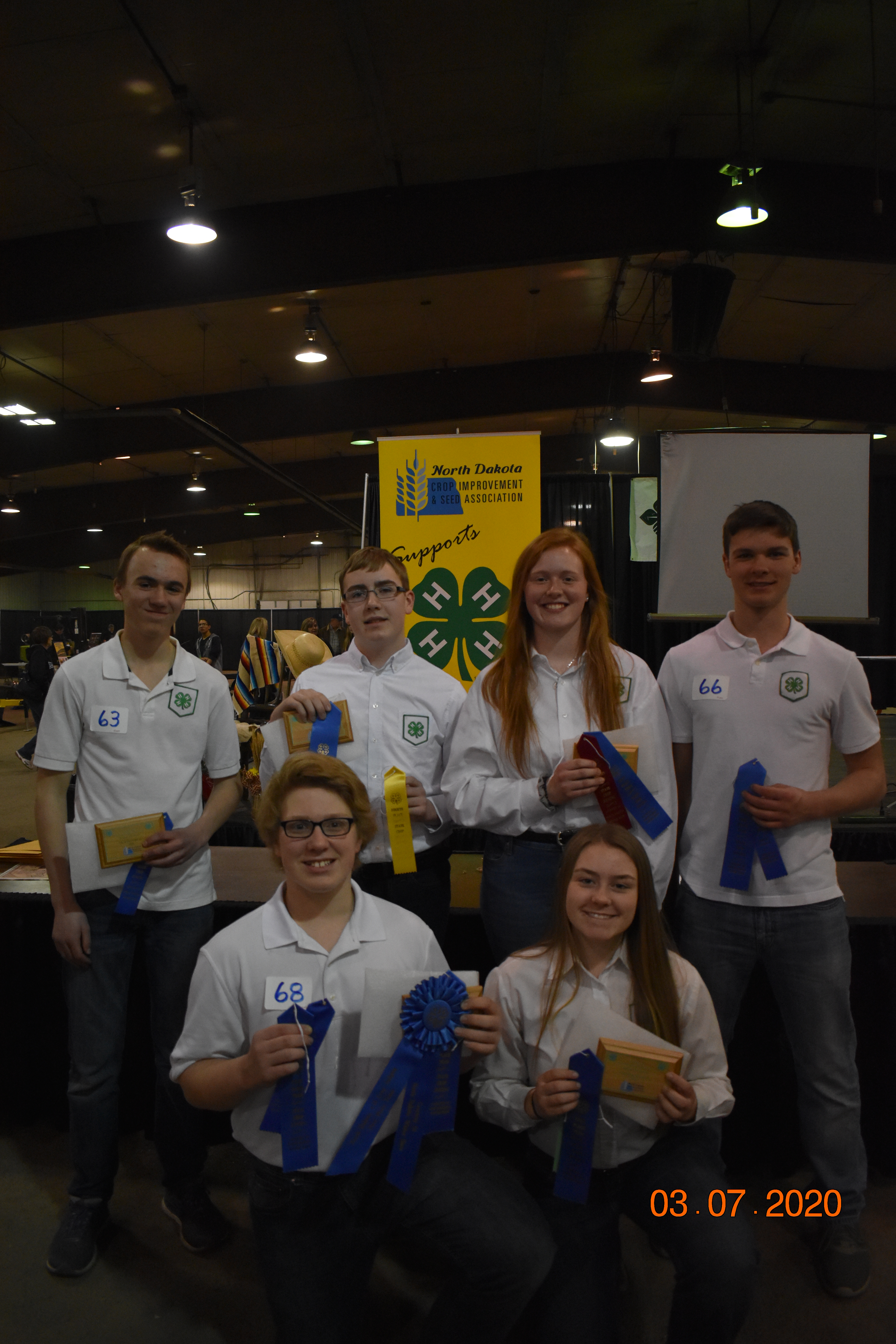 The Grand Forks County team placed first in the senior division of the North Dakota state 4-H crop judging contest. Pictured are (back row, from left): Evan Coles, William Stover, Jennifer Schneibel and Ryan Juve; (front row, from left): Isaak McHugo and Emily McHugo. (NDSU photo)