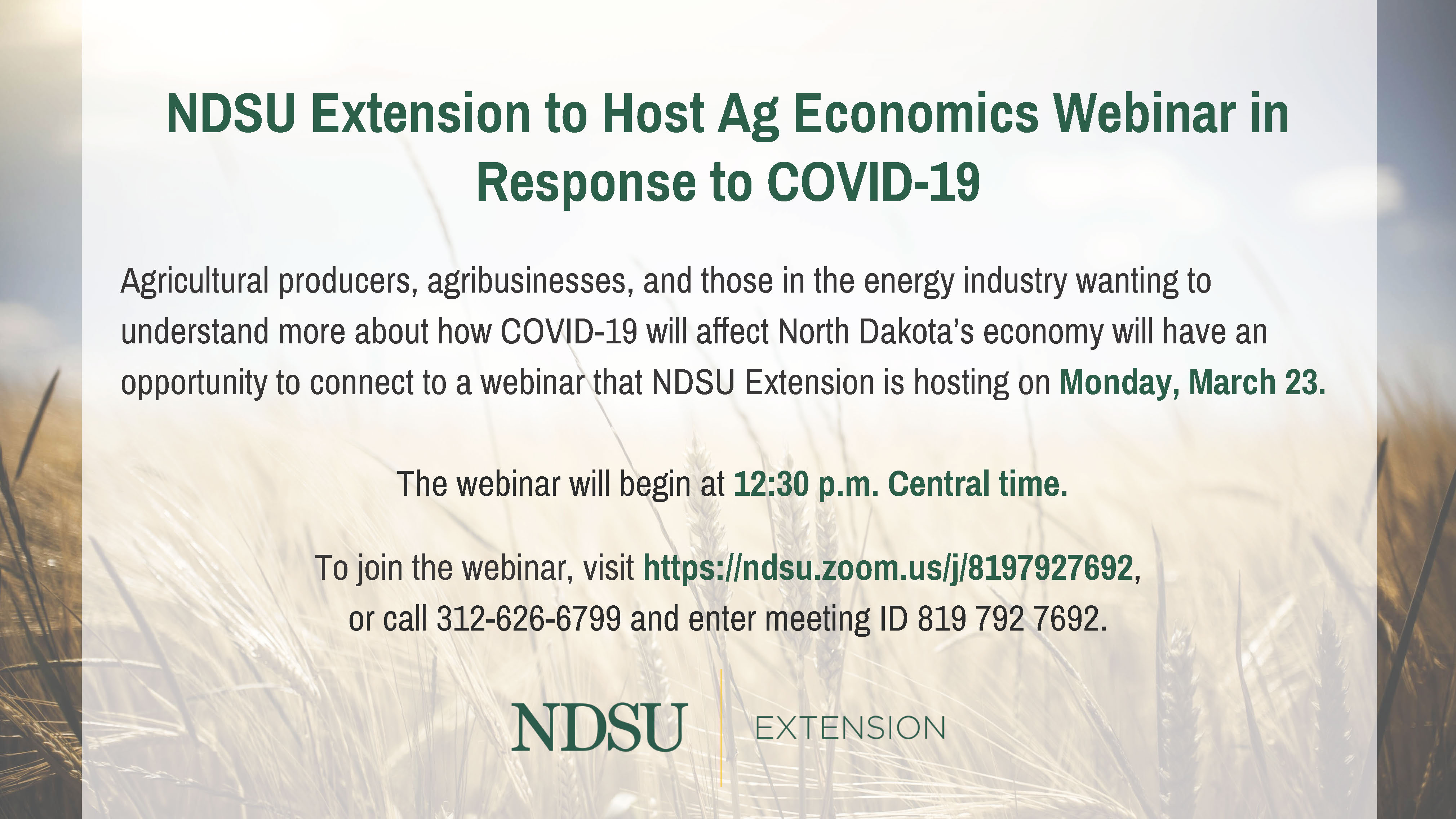 NDSU Extension to Host Ag Economics Webinar in Response to COVID-19 (NDSU photo)