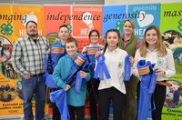 The Grant County 4-H team took first place in the junior division of the state 4-H livestock judging contest held in Watford City, N.D. Pictured are, from left, back row: Steven Zenker (coach), Landan Zenker, Kaitlyn Hauge and Tessa Osterbauer (Grant County Extension agent); front row, Layton Redmann, Addison Dahners and Taylor Zenker. (NDSU photo)