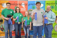 The Oliver County 4-H team takes first place in the senior division of the state 4-H livestock quiz bowl, which was held in Watford City, N.D. Pictured are, from left: Jacob Klaudt, Karlee Sailer, Reanna Schmidt, Wilton Henke and coach Rick Schmidt. (NDSU photo)