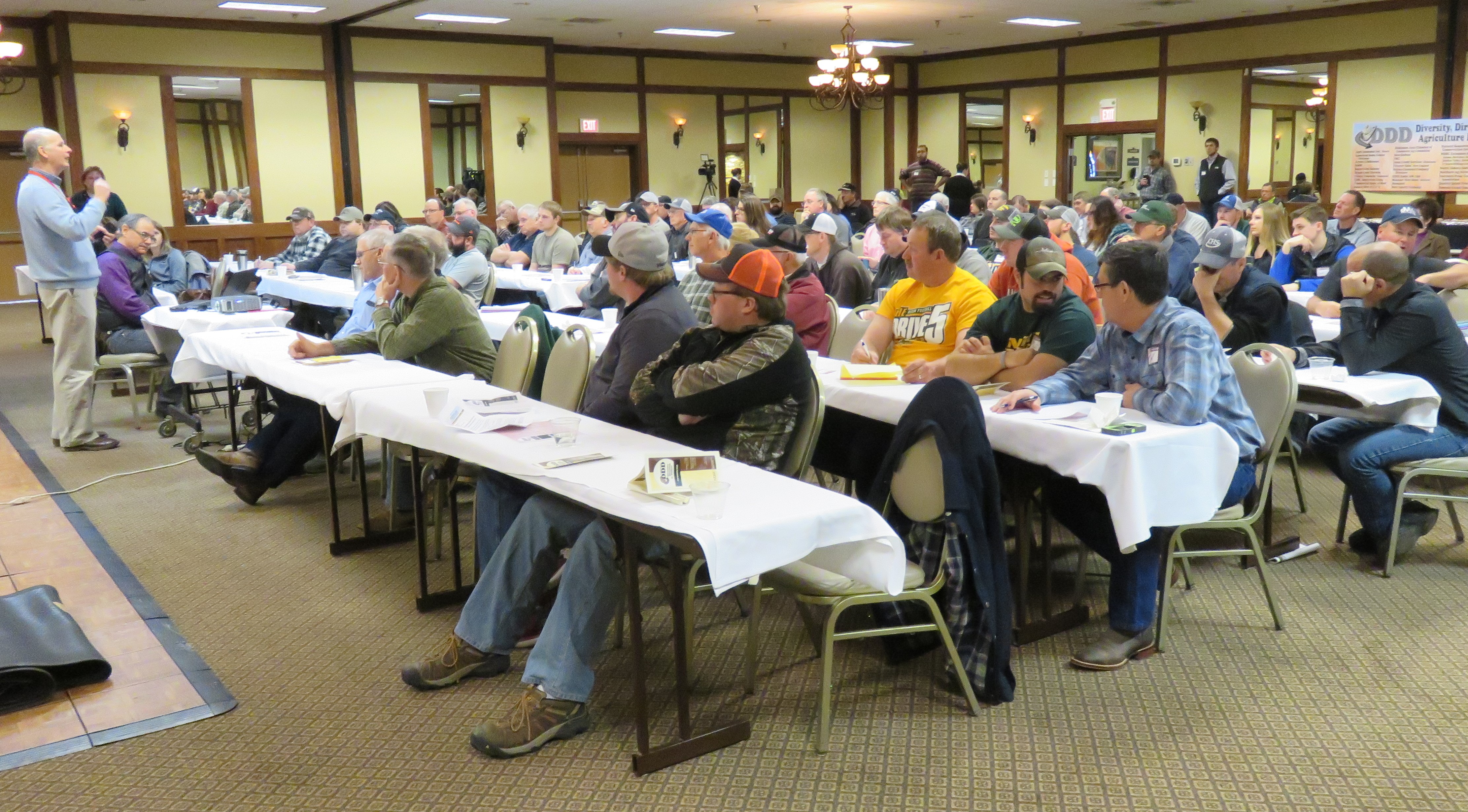 Hans Kandel, NDSU Extension agronomist, speaks to a Diversity, Direction and Dollars agricultural forum audience about growing soybeans. (NDSU photo)