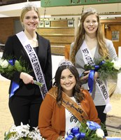 Little I Queen Samantha Pernsteiner (seated, center) and Princesses Annabelle Hardwick (standing, left) and Maddie Patterson promote the NDSU Little International, which will be on the NDSU campus Feb. 13.