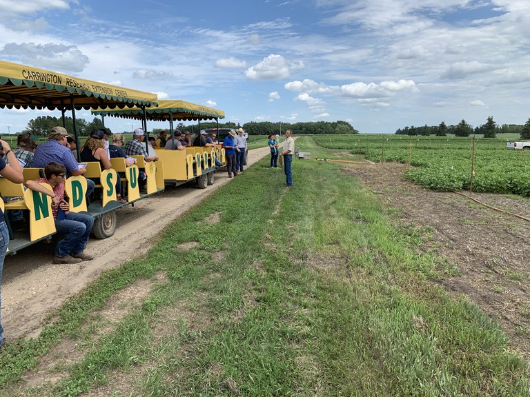 NDSU plant pathologist Michael Wunsch speaks to visitors about plant pathology projects during the Carrington Research Extension Center's 2019 field day. (NDSU photo)