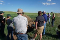 Visitors learn about soil sampling during a field tour at NDSU's Dickinson Research Extension Center. (NDSU photo)