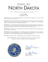Governor Burgum Proclaims Oct. 3-9 National 4-H Week in North Dakota. 4-H’ers learn-by-doing through hands-on projects offering opportunities for youth to find their passion.