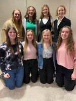 The newly elected 4-H Ambassadors are (front, from left) Hannah Myrdal, Hazel Moen, Allison Bryn, Elsa Axtman, and (back, from left) Samantha Meehl, Katherine Troutman, Savanna Lebrun and Mathea Nelson. Not pictured: Grace Mitchell. (NDSU photo)