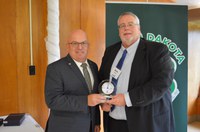 Bob Finken (left) is inducted into the North Dakota 4-H Hall of Fame. Also pictured is Mark Landa, chair of the North Dakota 4-H Foundation board. (NDSU photo)