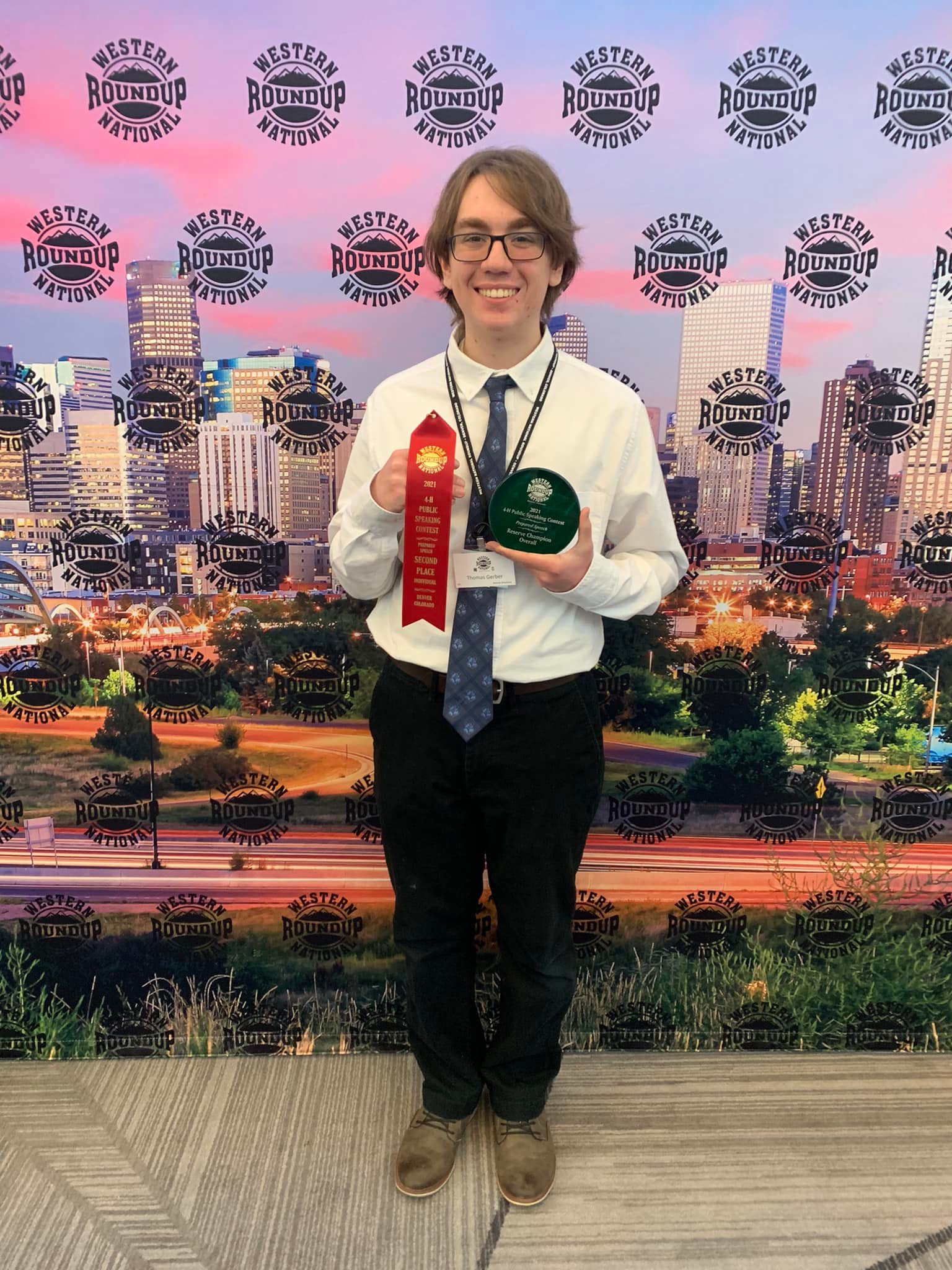Thomas Gerber of Ransom County, North Dakota, is reserve champion in prepared public speaking at the Western National Roundup in Denver.