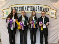 North Dakota's Cass County 4-H team was reserve overall grand champion in consumer decision making at the Western National Roundup in Denver. Pictured are, from left: Linnea Axtman, Elsa Axtman, Aubrey Delaney and Nolan Severance