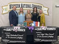 North Dakota's Ransom County 4-H team placed second in livestock judging at the Western National Roundup in Denver. Pictured are, from left: Brian Zimprich (Coach), Jamie Geyer, Lilly Solemsaas, Olivia Nitschke, Paige Zimprich