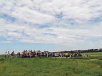 Farmers, ranchers and others take a tour during a field day at the NDSU North Central Research Extension Center. (NDSU photo)