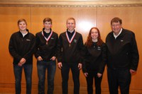 Walsh County 4-H land judging team placed sixth overall in the nation. Team members were, left to right, Andrew Myrdal, Connor Hodek, Owen Zikmund, Marit Ellingson and Coach Brad Brummond.  Hodek placed fifth high individual, and Zikmund placed ninth high individual overall. (NDSU Photo)