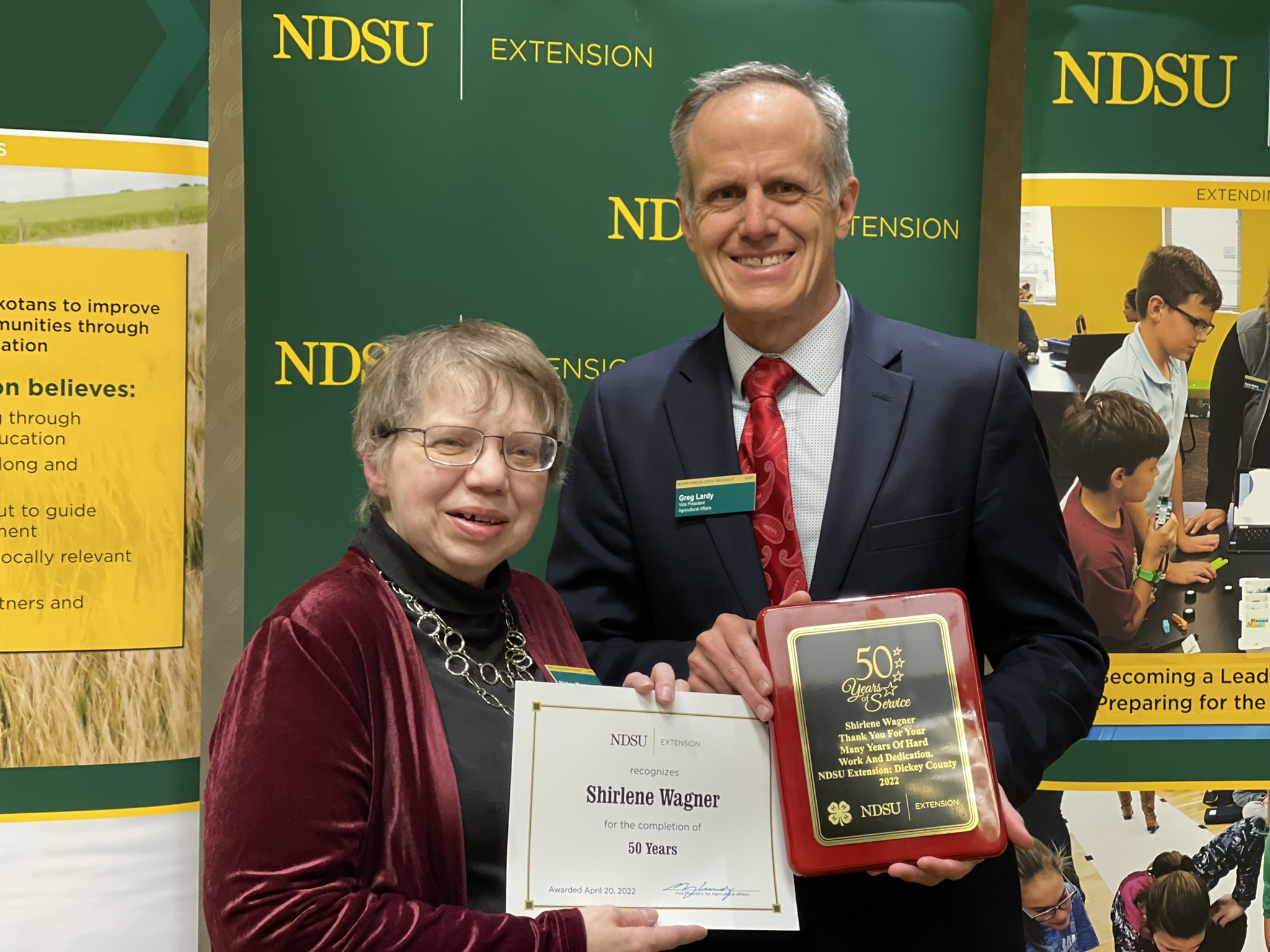 Shirlene Wagner, Dickey County, is honored for her 50 years of service to NDSU Extension. (NDSU photo)