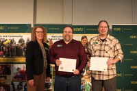 NDSU IT systems specialists Jon Fry and Jerry Ranum received the Meritorious Support Staff Award. Pictured L to R are Jodi Bruns, NDSU leadership and civic engagement specialist and president of Upsilon chapter of Epsilon Sigma Phi with Jerry Ranum and Jon Fry.