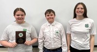 The top-scoring individuals in the junior division of the North Dakota state 4-H crop judging contest were Kenleigh Hinrichs, first place; Oliver Fewell, second place; and Ingrid Myrdal, third place. (NDSU photo)