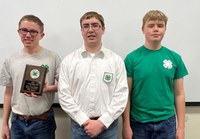 The top-scoring individuals in the senior division of the North Dakota state 4-H crop judging contest were Evan Olson, first place; William Stover, second place; and Tucker Stover, third place. (NDSU photo)