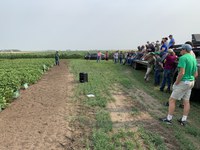 Juan Osorno, professor in the Department of Plant Sciences at NDSU, speaks to visitors at the NDSU Carrington Research Extension Center’s 2022 field day. (NDSU photo)