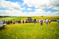Visitors learn about the impacts of different grazing treatments on the plant community at the 2022 NDSU Central Grasslands Research Extension Center Field Day. (NDSU photo)