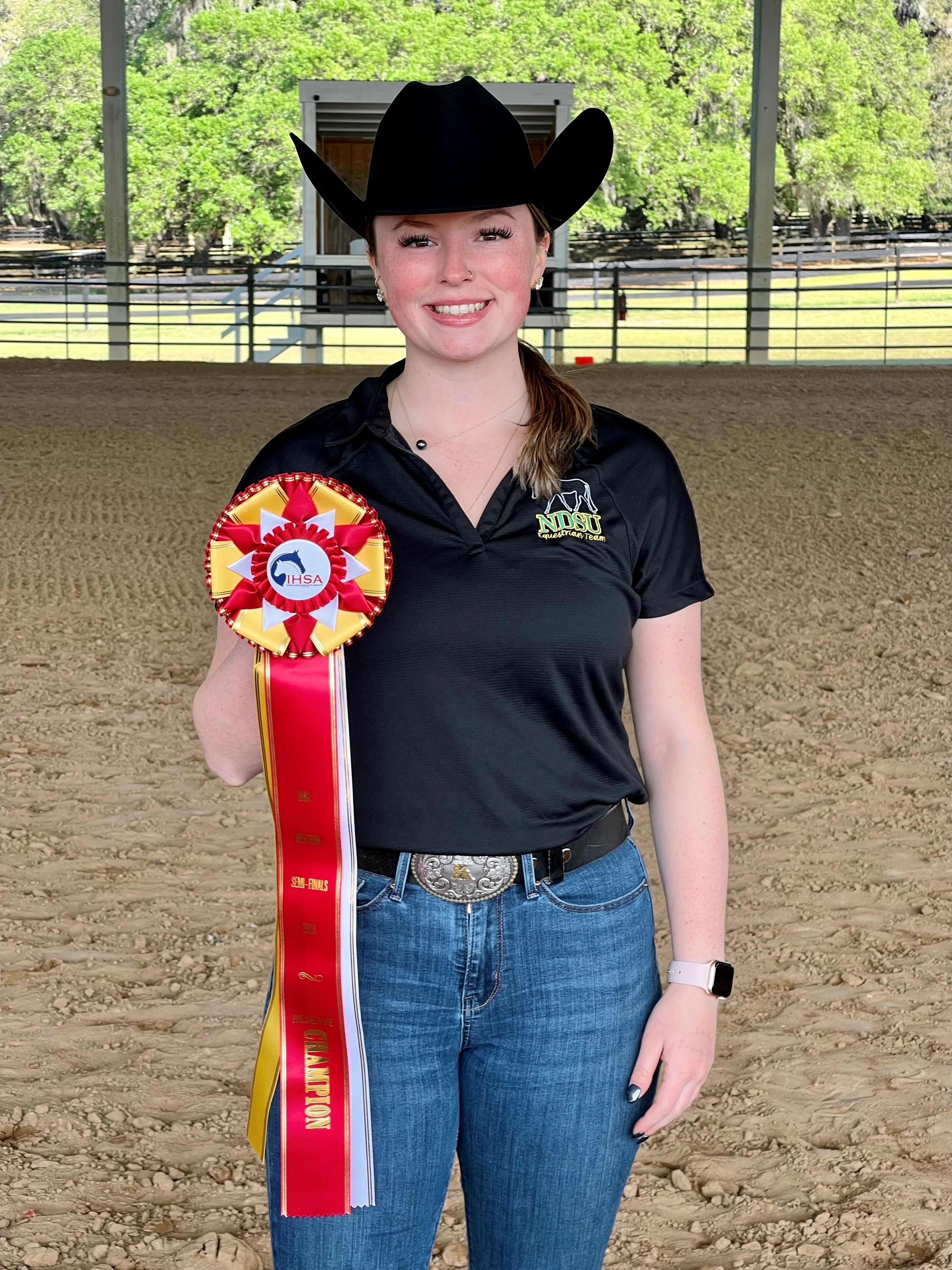 NDSU junior Kaylee Barrieau will advance to the national IHSA competition in individual beginner horsemanship. (NDSU photo)