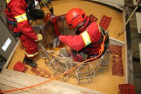 Training on the use of grain bin rescue equipment and techniques is necessary for fire departments to be able to respond effectively in an entrapment situation. (NDSU photo)