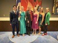 : The four North Dakota 4-H’ers who attended the National 4-H Congress say it was inspiring. Pictured are (from left): Dylan Demmers of Cass County; Mathea Nelson of Ramsey County; Julie Hassebroek, North Dakota 4-H Foundation Board member; Allison Brynn of Barnes County; Alyssa Thomsen of Barnes County; and Leigh Ann Skurupey, NDSU Extension assistant director. (NDSU photo)