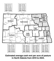 Estimated average cash rent per acre of pasture in North Dakota from 2019 to 2024. (NDSU photo)