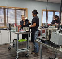 NDSU Extension agent Gabriele Nelson teaches students about food preservation at Candeska Cikana Community College. (NDSU photo)